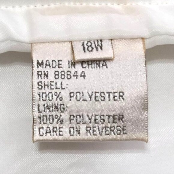 Maggie Barnes Womens White Coat With Black Faux Fur Trim Rhinestone 18W - Picture 4 of 9